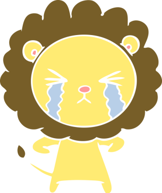 Bir insan tarafından çizilmiş düz renkli karikatür ağlayan aslan