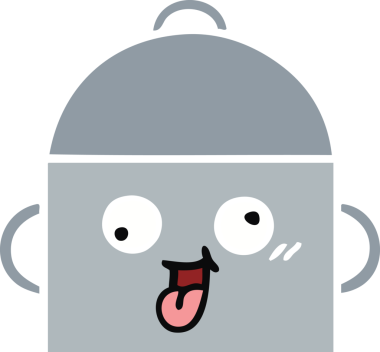 Bir insan tarafından çizilmiş yemek tenceresinin düz renkli retro karikatürü