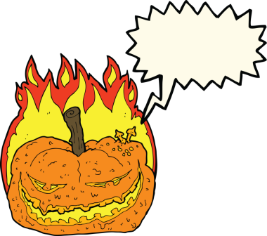 Bir insan tarafından çizilmiş düşünce baloncuklu Cadılar Bayramı balkabağı çizgi filmi.