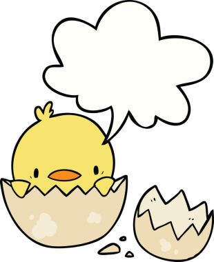 Bir insan tarafından çizilmiş konuşma baloncuğuyla yumurtadan çıkan sevimli çizgi film pilici.