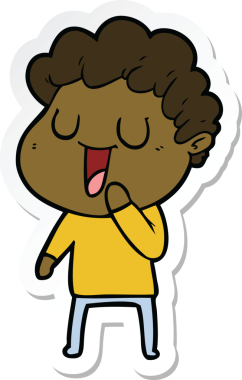 Bir insan tarafından çizilmiş, gülen bir karikatürcünün çıkartması.