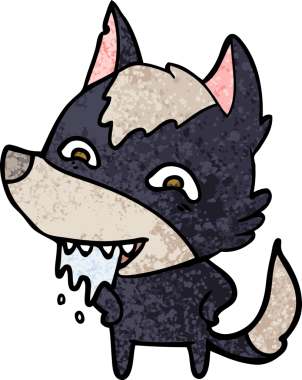 Bir insan tarafından çizilmiş aç kurt çizgi filmi.