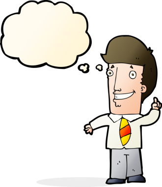 Bir insan tarafından çizilmiş düşünce baloncuğu fikri olan bir ofis adamı.