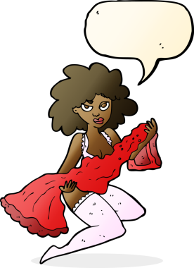 Bir insan tarafından çizilen konuşma balonuyla değişen karikatür kadın.