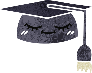 Bir insanın çizdiği mezuniyet şapkasının retro çizim tarzı karikatürü.