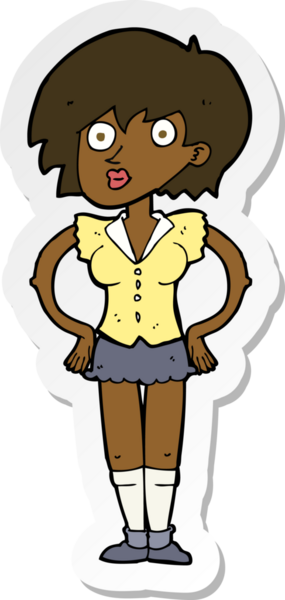 Bir karikatür çıkartması, bir insan tarafından çizilmiş kalçasında elleri olan bir kadını şaşırttı.