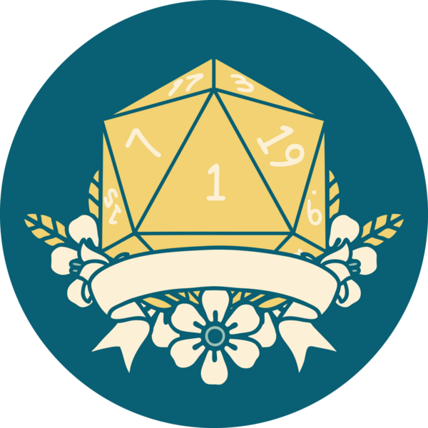 Retro Dövme Biçimi Doğal Bir d20 zar bir insan tarafından çizildi