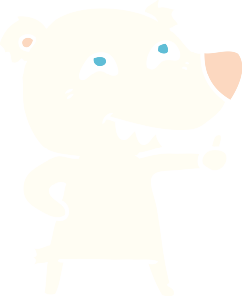 Düz renkli karikatür kutup ayısı bir insan tarafından çizilmiş işaret veriyor.