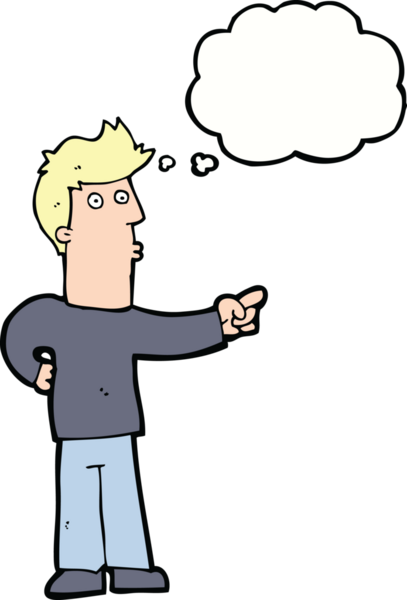 Karikatür meraklısı bir insan tarafından çizilmiş düşünce kabarcığını işaret ediyor.