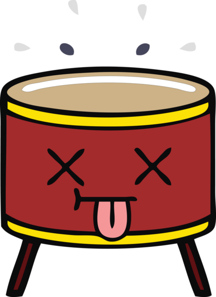 Bir insan tarafından çizilen davulun düz renk retro karikatürü