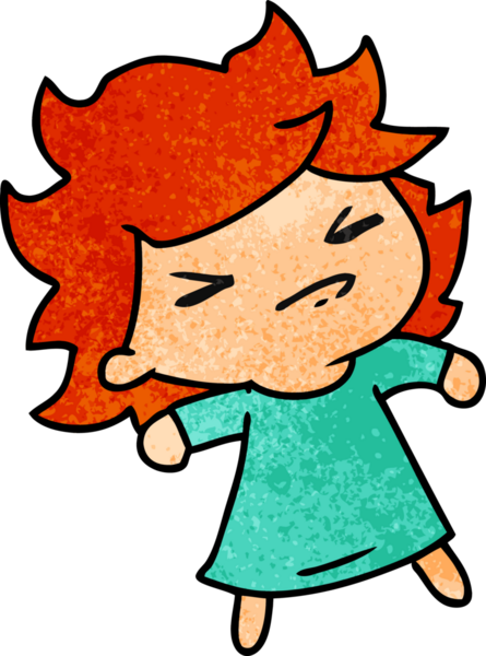 Bir insan tarafından çizilmiş sevimli bir kawai kızının desenli çizimi.