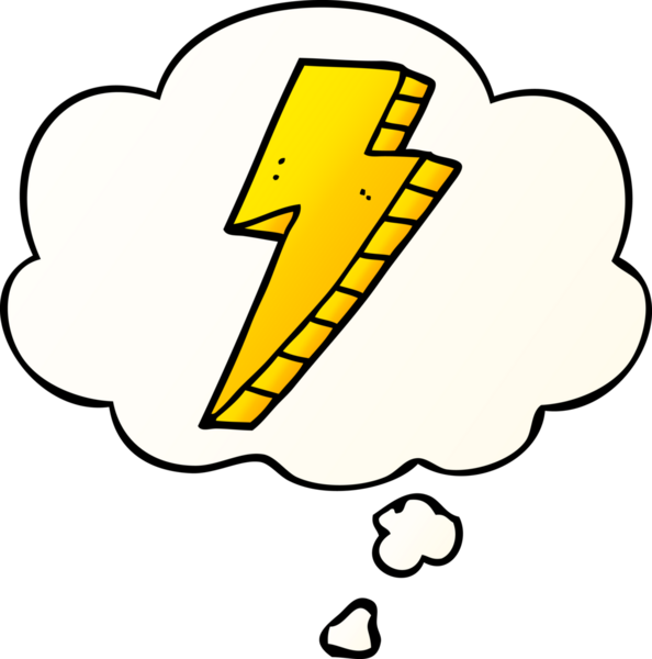 Düşünce baloncuklu çizgi film yıldırımı bir insan tarafından çizilmiş.