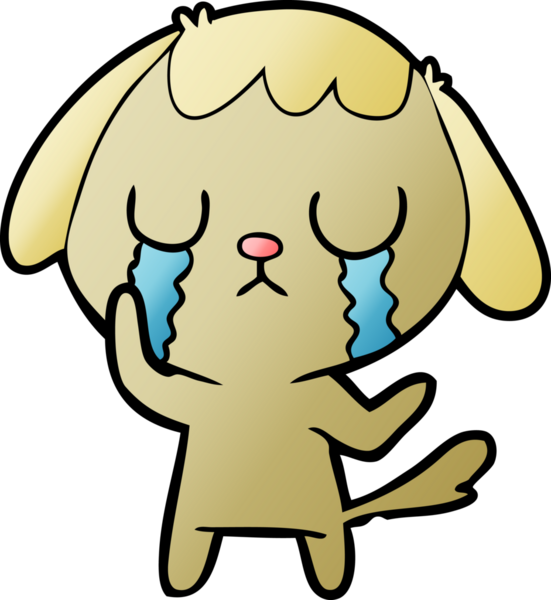 Bir insan tarafından çizilmiş şirin bir çizgi film köpeği ağlıyor.