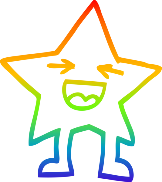 gökkuşağı gradyan çizgi çizimi bir insan tarafından çizilmiş gülen yıldız karakteri