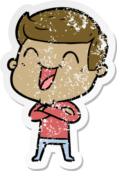 Bir insan tarafından çizilmiş gülen karikatür adamın sıkıntılı çıkartması.