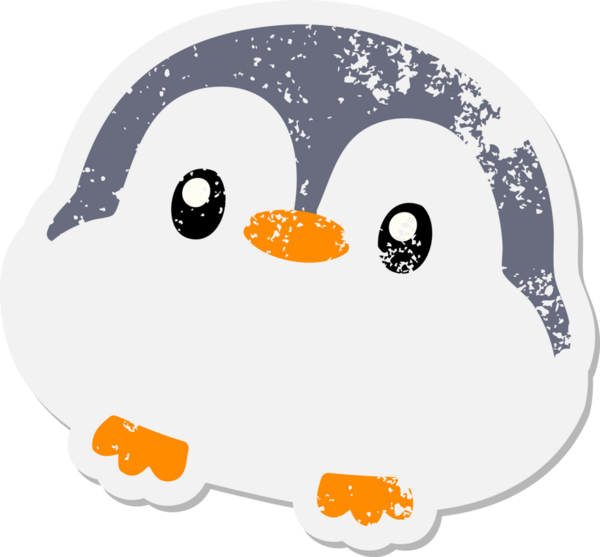 Bir insan tarafından çizilmiş şirin noel pengueni grunge çıkartması.