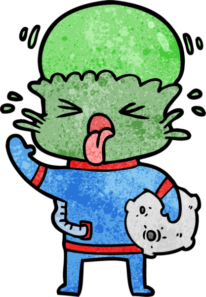 Bir insan tarafından çizilmiş garip bir uzaylı çizgi filmi.