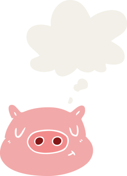 insan tarafından çizilmiş düşünce baloncuklu domuz suratlı çizgi film.