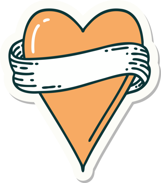 Bir insan tarafından çizilmiş geleneksel bir kalp ve bayrak stili dövme çıkartması.