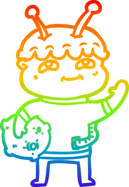 gökkuşağı gradyan çizimi bir insan tarafından çizilen dost bir uzay adamı çizimi