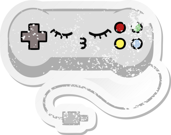 Bir insan tarafından çizilmiş sevimli bir çizgi film oyun denetleyicisinin sıkıntılı çıkartması