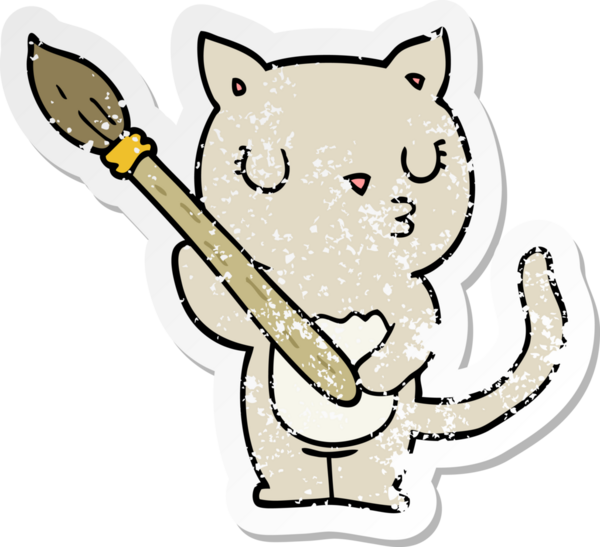 Bir insan tarafından çizilmiş şirin bir çizgi film kedisinin sıkıntılı çıkartması.