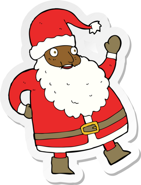 Bir insan tarafından çizilmiş komik bir Noel Baba çizgi filminin çıkartması.