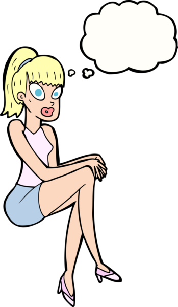 Bir insan tarafından çizilmiş düşünce baloncuğu olan güzel bir kadın.