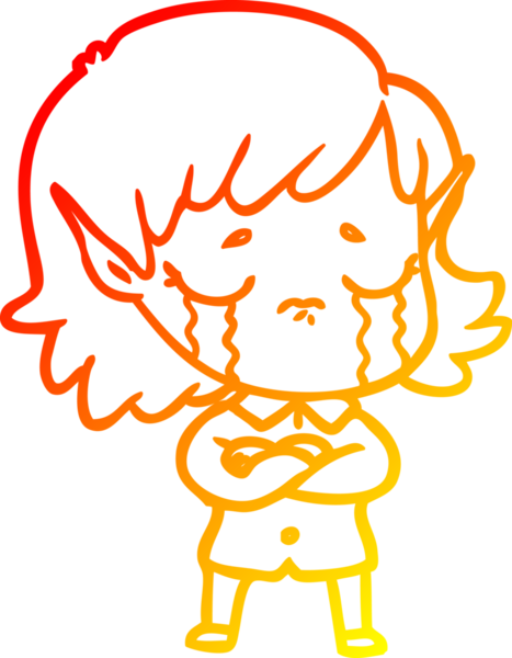 Bir insan tarafından çizilmiş, ağlayan bir elf kızı çizimi.