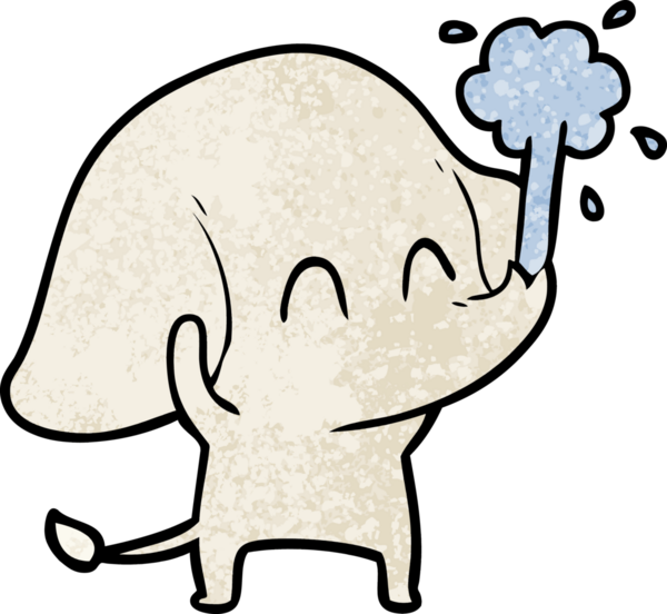 Bir insan tarafından çizilmiş su püskürten sevimli bir fil.