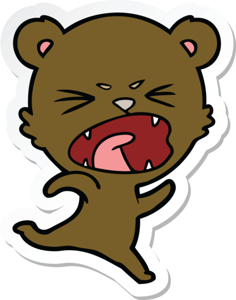 Bir insan tarafından çizilmiş kızgın bir çizgi film ayısının çıkartması.