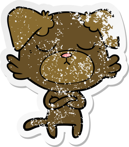 Bir insan tarafından çizilmiş şirin bir köpeğin sıkıntılı çıkartması.