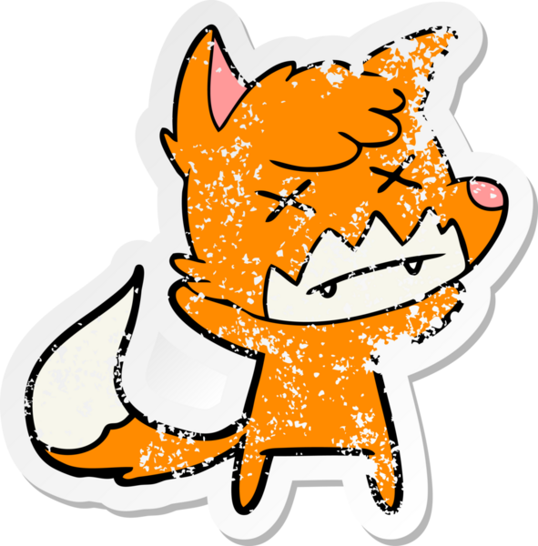 Bir insan tarafından çizilmiş şaşı tilki çizgi filminin sıkıntılı çıkartması.