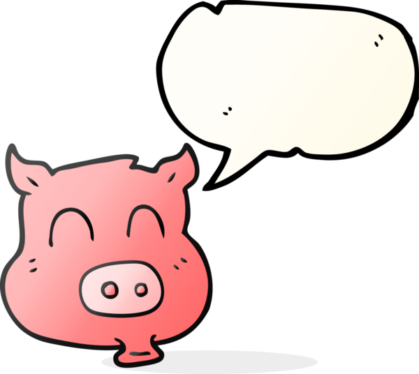 Bir insan tarafından çizilmiş serbest konuşma balonu çizgi film domuzu.