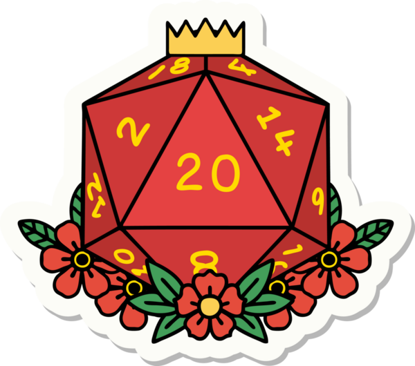 Bir insan tarafından çizilmiş 20 D20 zarının etiketi.