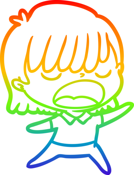 Gökkuşağı gradyan çizgi çizimi Bir insan tarafından yüksek sesle çizilen bir kadın karikatürü