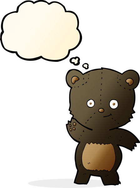 Bir insan tarafından çizilmiş düşünce balonlu siyah ayı sallayan çizgi film.