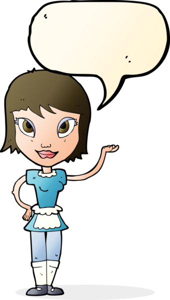 Bir insan tarafından çizilmiş konuşma balonu olan çizgi film hizmetçisi.