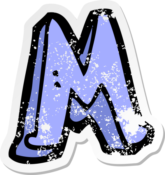 Bir insan tarafından çizilmiş M harfinin gerilimli yapıştırması.