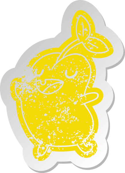 Sıkıntılı eski çizgi film etiketi kawaii bir insan tarafından çizilmiş tatlı filizlenen fasulye.