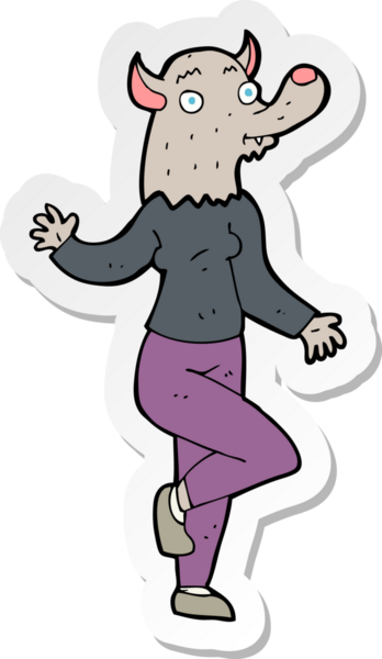 Bir insan tarafından çizilmiş dans eden kurtadam kadının çıkartması.