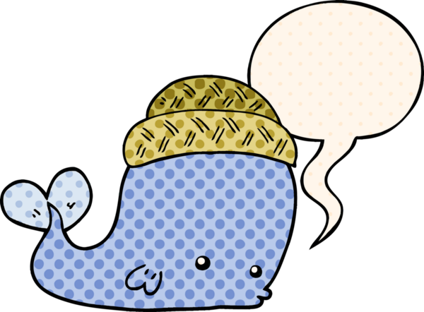 Çizgi roman tarzında konuşan balina şapkalı bir insan tarafından çizilmiş.