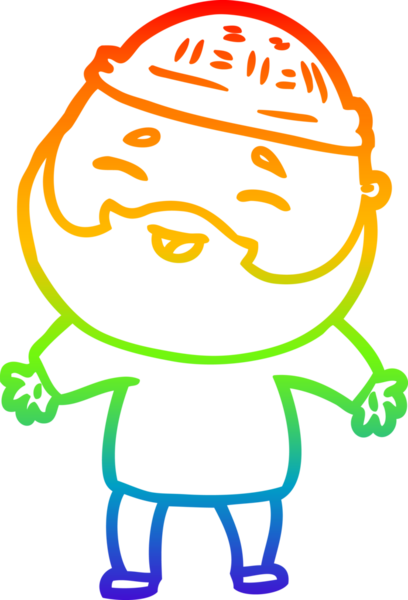 Bir insan tarafından çizilmiş mutlu sakallı bir adamın çizgi çizimi.