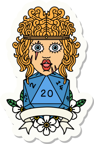 Bir insan tarafından çizilmiş 20 zarlı bir insan barbarının çıkartması.