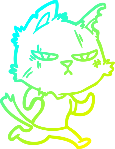 Bir insan tarafından çizilen sert çizgi film kedisinin soğuk gradyan çizimi