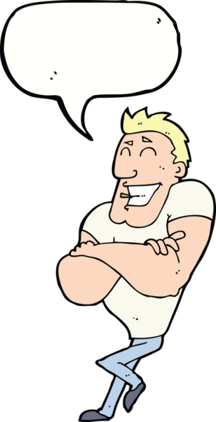 Bir insan tarafından çizilmiş konuşma balonu olan kaslı bir adam.