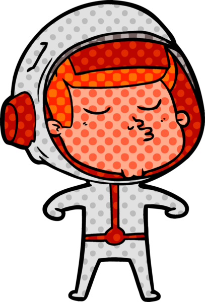 Bir insan tarafından çizilmiş kendine güvenen bir astronot çizgi filmi.