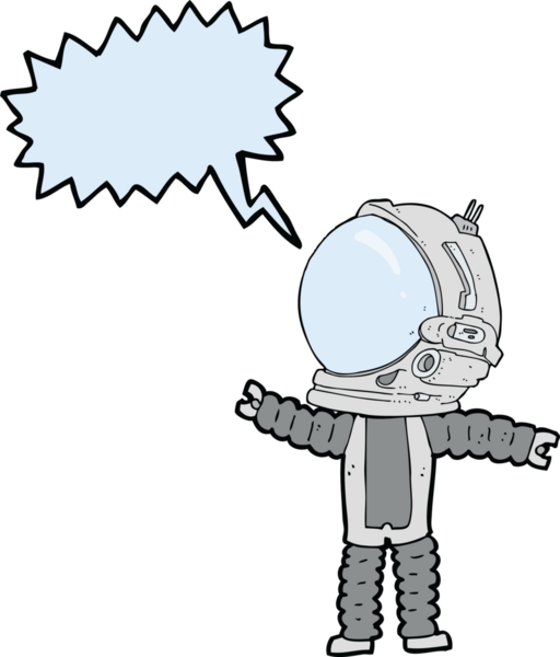 Bir insan tarafından çizilmiş konuşma balonu olan bir astronot.