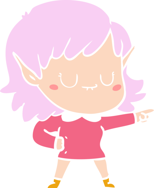 Bir insan tarafından çizilmiş mutlu düz renkli çizgi film elf kızı