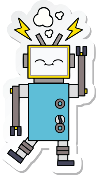 Bir insan tarafından çizilmiş şirin çizgi film robotunun çıkartması.